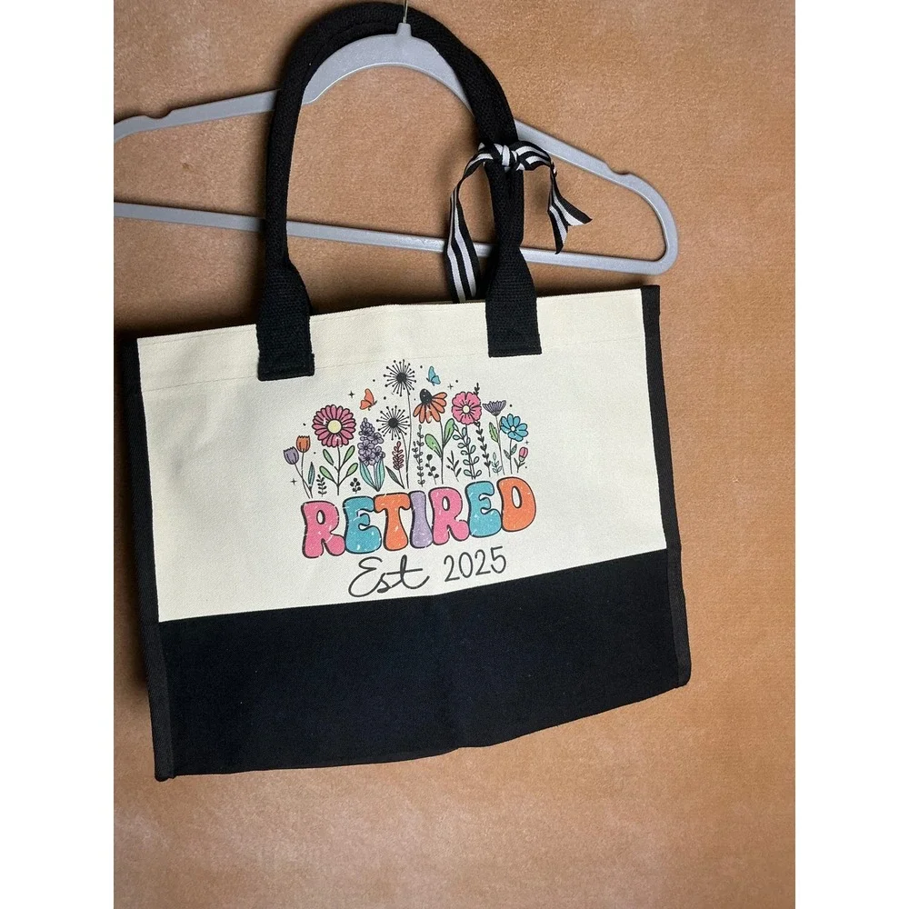 Retired Est‎ 2025 Tote Bag Boho Floral Garden Canvas Beach Bag Gift